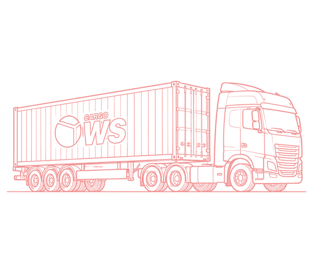 Camión con contenedor WS Cargo en ruta de entrega